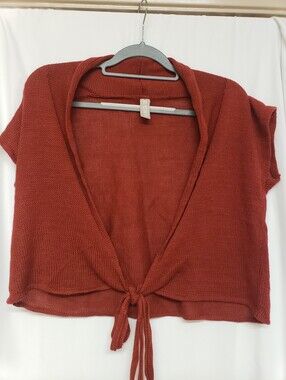 Echo Brand Bolero Tie Front Short Sleeve Cardigan Large Rust Coral